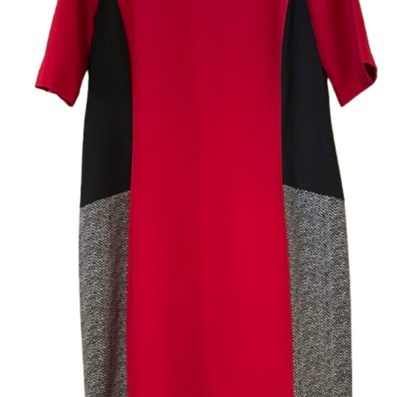 New Directions Sheath Dress - Red, Black and Faux Tweed Panels - 10 - Picture 3 of 4